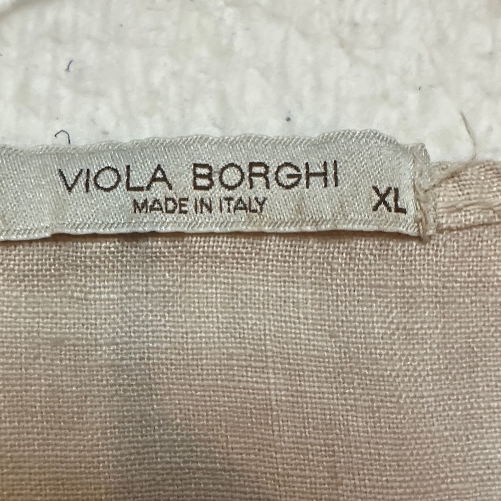 Viola Borghi 100% Linen Scroll Print Peplum Tunic Tan Blue Women’s XL - Picture 6 of 9